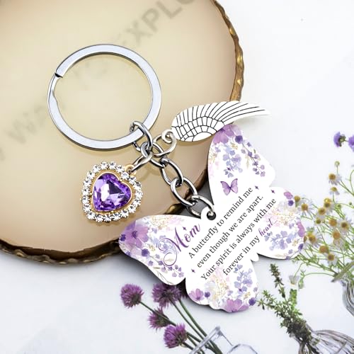 OEHEDOU Butterfly Gifts Keychain For Women Men Family Members Memorial Gift - color: Purple Mom