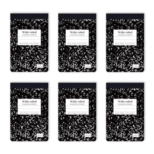 ONAVIA Mini Composition Notebooks, Wide Ruled, 160 Pages, 6 Pack, Black - color: Black, size: 4.75 x 7.5"
