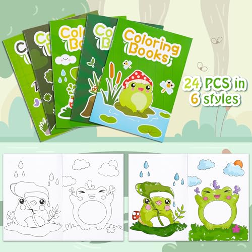 ANGOLIO 24Pcs Frog Mushroom Coloring Book Bulk for Kids Cute Frog Activity Book Cartoon Animals DIY Art Booklet for Kid Birthday Party Gift Goodie Bags Filler School Prize - style: Frog