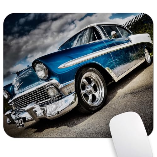 Vintage Classic Car Mouse Pad, Blue American Oldtimer Automobile Desk Mat - color: Iron Blue