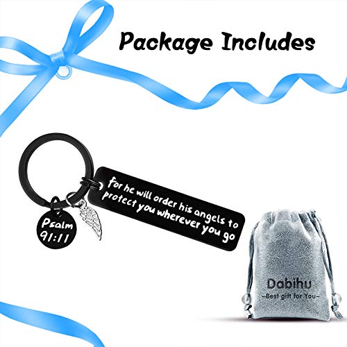 Dabihu Christian Gift Keychain Religious Gift Bible Verse Keyring Baptism Christmas Easter Birthday First Communion Gift - color: For He Will Order His to Protect You Wherever You Go Black Keychain