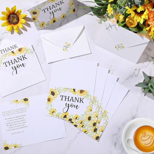 Marspark 25 Pack Funeral Thank You Cards Sympathy Envelopes, Sunflower - style: Sunflower