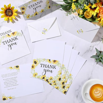 Marspark 25 Pack Funeral Thank You Cards Sympathy Envelopes, Sunflower - style: Sunflower