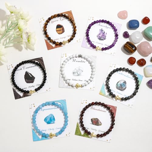 Cross Beaded Bracelets for Women, Natural Stone Healing Crystal Bracelet Religious Cross Bracelet for Women Birthday Christian Gifts on Easter Christmas Gifts - color: Aquamarine