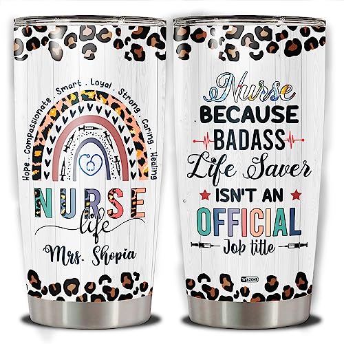 WAZONE Personalized Cheetah Rainbow Nurse Life Leopard Cup With Lid 20 30oz Stainless Steel Birthday Christmas Medical Healthcare Appreciation Gift Idea For Women Nurses Nursing School - color: Nurse Life