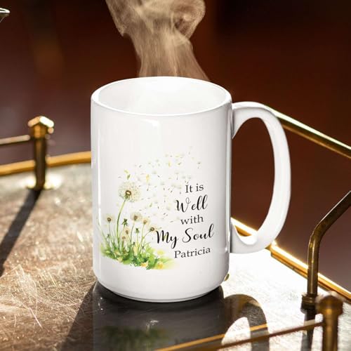 Customized Name Christian Mug, Inspirational Cup 11oz 15oz, Personalized Religious Coffee Mug, Bible Verse And Dandelion Design Cup, Custom Christian Ceramic Mug, Gift For Family Member - color: HOA-624-2161-WELL WITH MY SOUL MUG
