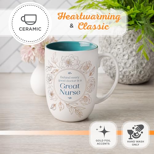 Christian Art Gifts Large Inspirational Ceramic Coffee & Tea Mug for Women - color: Teal Floral/Great Nurse