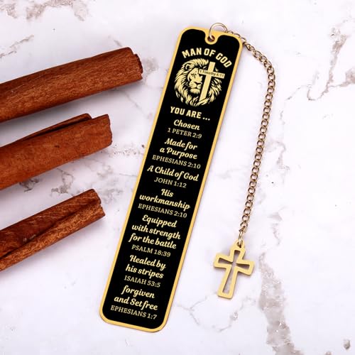 Baptism Gifts for Men, Bible Bookmark Man of God, Lion Bible Verse Bookmark