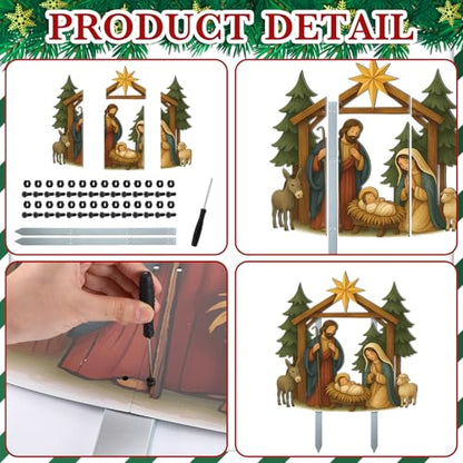 Cinnvoice Large Christmas Metal Yard Stakes Christmas Garden Stakes Waterproof Xmas Outdoor Yard Decor with Stake for Xmas Holiday Lawns Outdoor Decor(Nativity Scene) - style: Nativity Scene