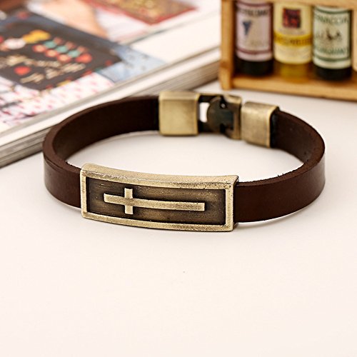 Men Punk Alloy Leather Bracelet Cross Bracelet Bangle Wristband - color: Brown