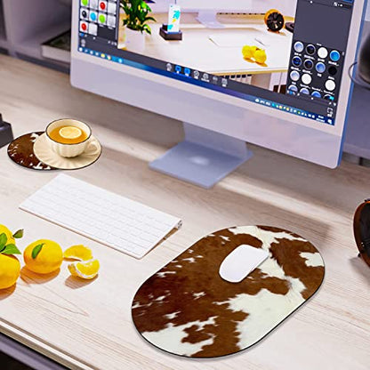Brown Cow Print Pattern Mouse Pad and Coaster Combination, Washable Fabric Mouse Pad for Office Laptop, Non-Slip Rubber Base Mouse Pads for Wireless Mouse, Computer Mouse Pads for Desk - color: Brown Cow Print Pattern