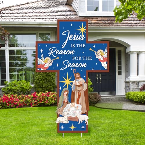 Menkxi 4.6ft Jesus Is the Reason for the Season Yard Sign with Metal Stake