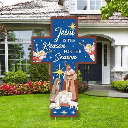 Menkxi 4.6ft Jesus Is the Reason for the Season Yard Sign with Metal Stake