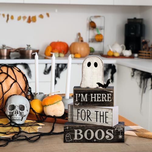 Lineshading 4 Pcs Halloween Table Decoration Ghost Wooden Tiered Tray Decor - style: Bat Ghost