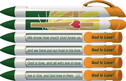 Greeting Pen Bible Verse Pens- God is Love/Lord's Prayer/Names of Jesus Trio Rotating Message 6 Pen Set (36071)