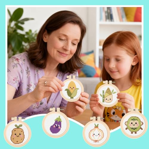 57lilina Easy Embroidery Kit for Kids Beginners, 6 Set Cute Stamped Pattern - color: Bamboo Shoots+Corn+Onions+Potatoes+Eggplants+Kiwifruit