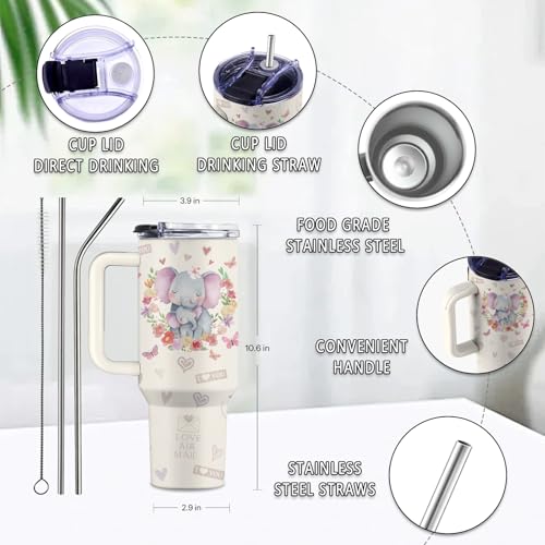 Mom 40oz Tumbler, with Handle & Straw, Stainless Steel Coffee Cup - color: New Mom