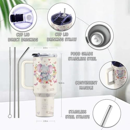 Mom 40oz Tumbler, with Handle & Straw, Stainless Steel Coffee Cup - color: New Mom