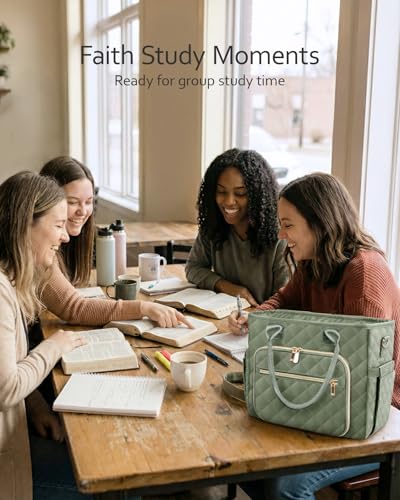 Large Bible Bag with Bible Cover Case for Women, Quilted Bible Tote Bag - color: Beige