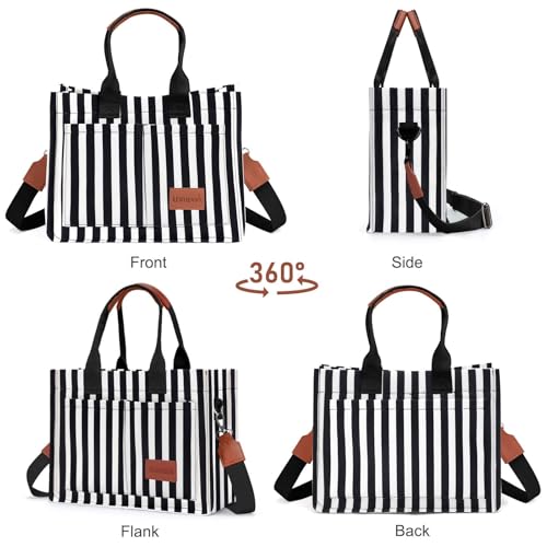 LHMTQVK Canvas Tote Bag for Women, Work & Bible Study Handbag - color: Black / White