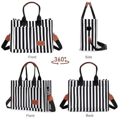 LHMTQVK Canvas Tote Bag for Women, Work & Bible Study Handbag - color: Black / White