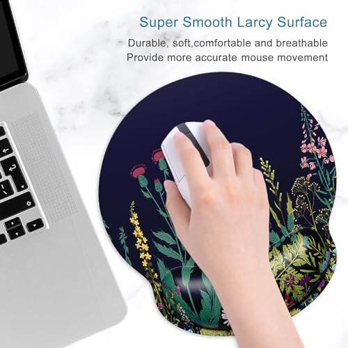 ITNRSIIET Ergonomic Mouse Pad with Wrist Support Wrist Rest Smooth Surface Non-Slip Rubber Base Comfortable Office Supplies Pain Relief, 9.8 x 9.1 inches, Wild Flower - color: Wild flower