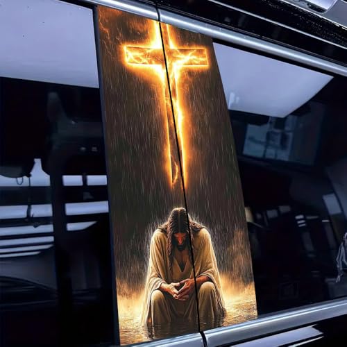 1 Pair Jesus Car B-Pillar Decals, Cross Car Center Pillar Stickers, Waterproof Vinyl Christian Vehicle Door Pillar Sticker Scratch Cover Sticker for Car Auto SUV (Jesus) - color: Jesus