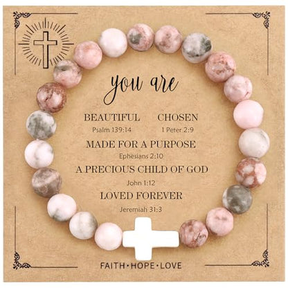 VIBILIA Cross Beaded Bracelets for Women, Birthday Gifts - color: B 1. Cross - Pink Zebra