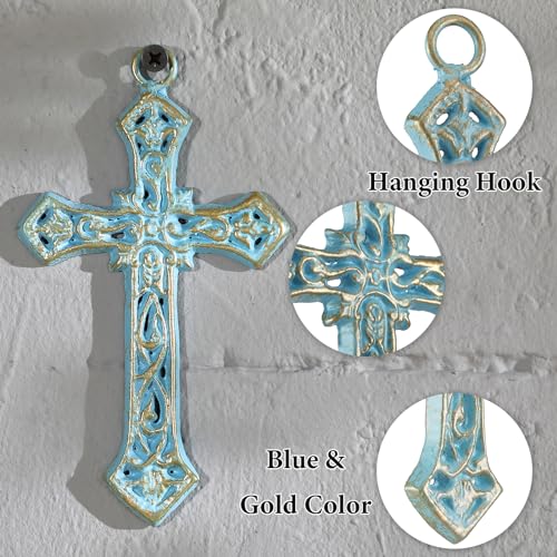 3 Pcs Cast Iron Crosses Wall Decor, Metal Decorative Cross Wall Hanging - size: 5.1" x 6.5"