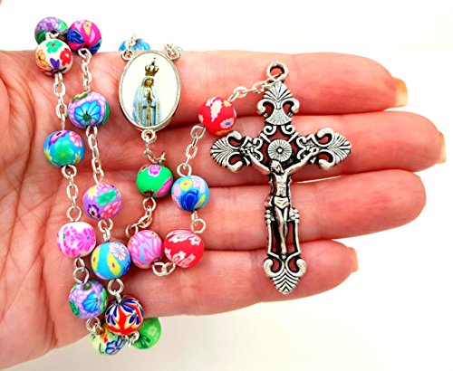 TALISMAN4U Colorful Catholic Rosary Necklace Our Lady of Fatima Medal