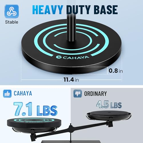 CAHAYA Microphone Stand Floor Adjustable - Mic Stand Universal with 7.12 lbs Weighted Round Metal Base Mic Stands with Phone Holder Mic Floor Stand with 2 Mic Clips and 3/8'' to 5/8'' Adapter
