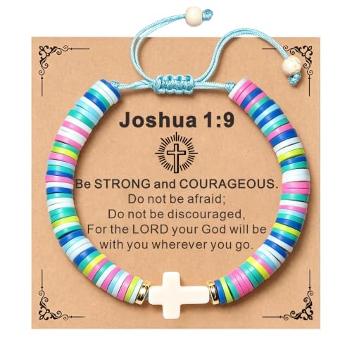 TAGOMEI Cross Bracelet Baptism Gifts for Girl Kids Women Christian Gifts - color: Blue, Joshua 1:9