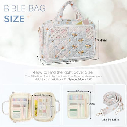Bible Cover Case for Women Bible Study Supplies Christian Gifts for Women Church Camp Essentials Christian Bible Journaling Kit Quilted Large Bible Cover with Durable Handle (Spliced Flower, Large) - color: Spliced Flower