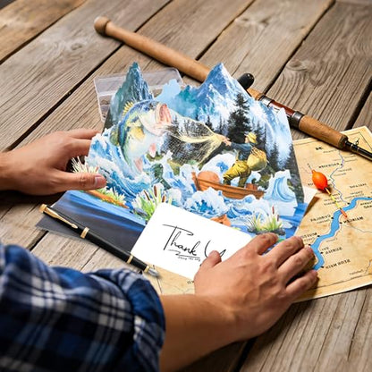 3D Pop Up Interesting Cards for men - Fishing theme Greeting Card - color: Fishing