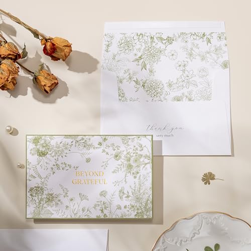 Crisky 4x6 Beyond Grateful Thank You Cards with Envelopes Bulk, 50 Pack Green Floral Thank You Notes with Envelopes Set for Bridal Shower, Wedding Engagement, Baby Shower, Graduation, Birthday - style: Modern