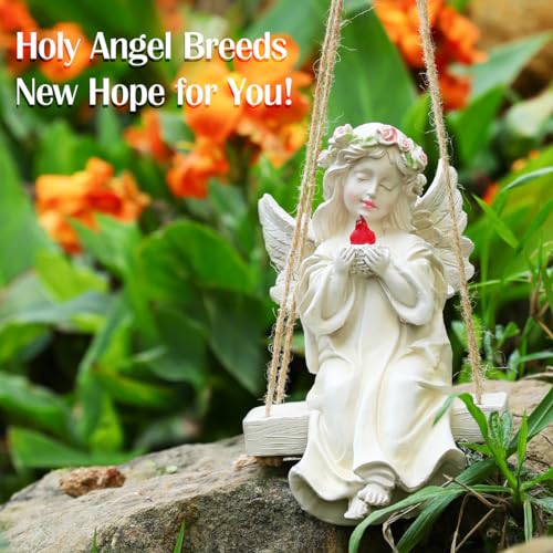 Angel Garden Statue,Fairy Solar Garden Decor with Warm Light - style: Swing Bird Angel