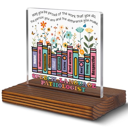 Speech-Language Pathologist Gift for SLP Week or End of School Year, Inspirational Book Stack Desk Sign with Positive Traits, Thank You Plaque for Therapy Office or Classroom Decor EC294 - style: Speech-Language Pathologist Gift