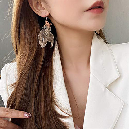 Unique Chic Lightweight Hollow Fish Dangle Drop Hook Earrings Charm Pink Red Asymmetry Goldfish Dangle Earrings For Women Girls Statement Jewelry Gifts - color: Pink