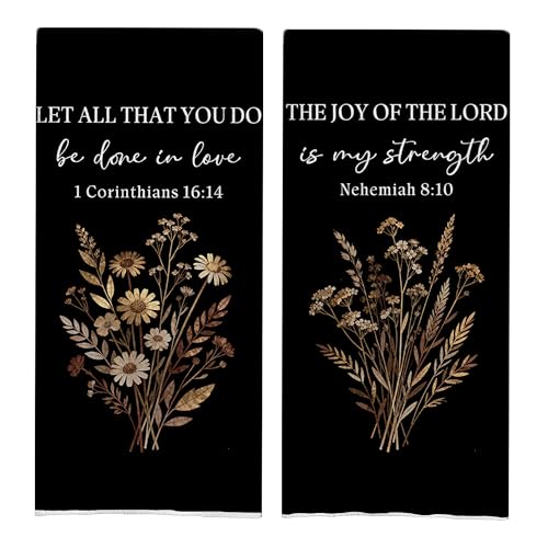 Floral Christian Kitchen Decor Set - Christian Gifts Polyester Waffle Decorative Dish Towels, Bible Verse Gifts Hand Towels for Bathroom Decor, Religious Tea Towel, 16x24 Set of 2, Black - color: Christian Kitchen Towels-13