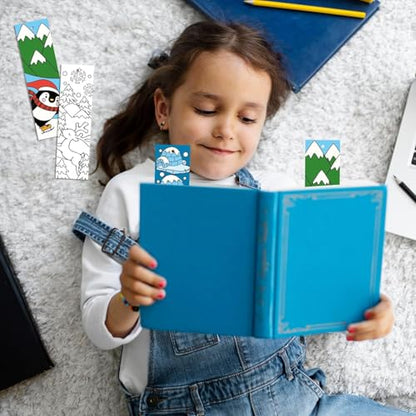 Haooryx Christmas Winter DIY Bookmarks - 75Pcs Color Your Own Polar Animals Bookmarks Creative DIY Penguins Sea Lions Coloring Blank Book Mark Teacher Student Reader Classroom Rewards Paper Art Craft - style: Polar Animal