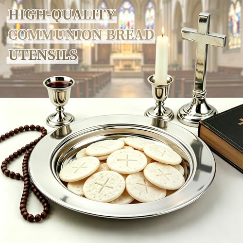 Communion Bread Tray for Churches, Round Stainless Steel Bread Plate for Wafers, Church Supplies Serving Tray for Communion and Altar Service, 1Pcs Silver Base Bread Tray - color: Silver