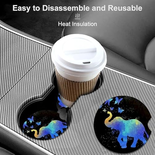 2 Pack Elephant Car Cup Holder Coasters Universal Neoprene Coasters - color: Elephant