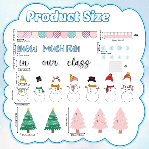 Winter Bulletin Board Decoration Set Xmas Tree Snowflakes Classroom Paper Cutouts Winter Snowman DIY Photo Bulletin Board Paper Decor for Christmas Holiday School Classroom Home Chalkboard Wall Decor - style: Snowman