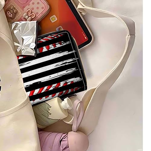 American Flag Baseball Background Print Wallet for Women Large Capacity Wallet Credit Card Holder PU Leather Zipper Clutch Purse Phone Wallet - color: American Flag Baseball Background