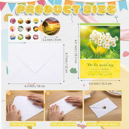 Motiskyy 120 Pack Religious Christian Birthday Cards Bulk with Scripture Bible Verse 4.5 x 6.2 Inch Assorted Christian Blessing Greeting Card for Birthday with Envelopes and Stickers (Warm Style) - style: Warm Style