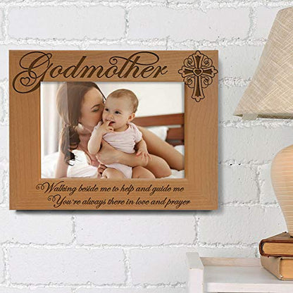 KATE POSH - Godmother Engraved Natural Wood Picture Frame, Cross Decor, Godmother Gift from Godchild, Baptism Gifts, Religious Catholic Gifts, Thank You Gifts (5" x 7" Horizontal) - size: 5x7 Horizontal (Godmother)