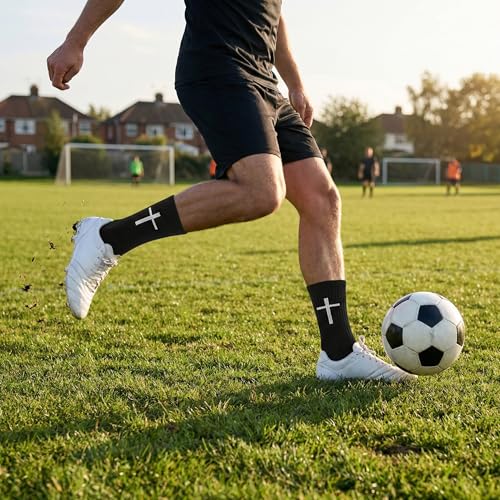 3 Pack Cross Grip Bible Verse Soccer Socks | Anti-Slip Religious Christian Sports Socks US 6-13 - color: White+black