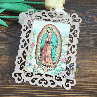 12 Pcs Our Lady of Guadalupe Wooden Picture Frames, Baptism Event Favors
