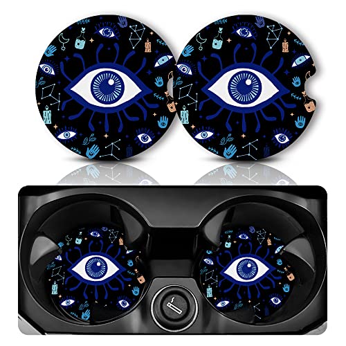 Yonlevres Car Coasters for Cup Holders, Evil Eye, 2 Pack - color: Evil Eye