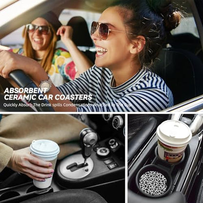 Leopard Print Car Cup Holder Coasters Absorbent Ceramic Coaster - color: White